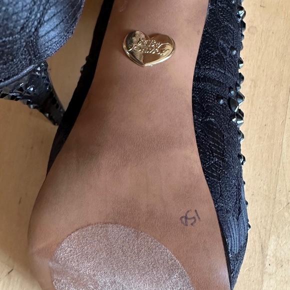 Betsey Johnson BBELA Rhinestone beaded platform peep toe stilettos, 7.5. - Picture 8 of 8